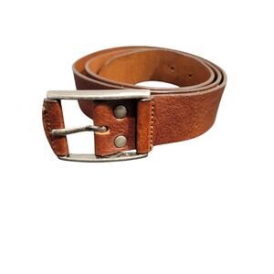 Mara Giordani Belt 36W Genuine Italian Cognac Leather Wide Brass Buckle